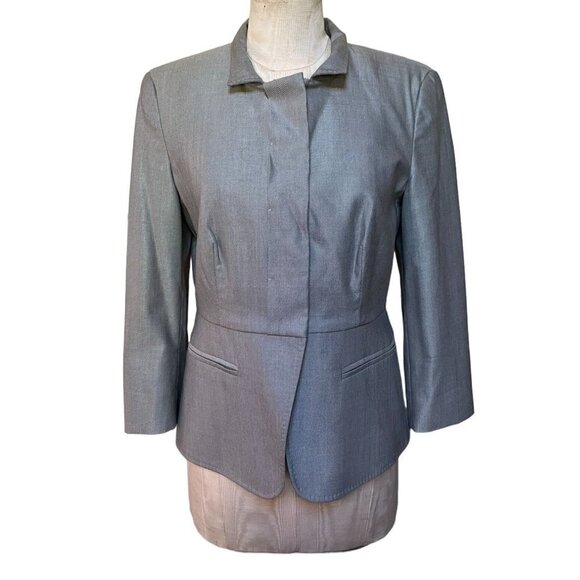 MaxMara Wool Silk Peplum Jacket Silver Gray Size 8 SMALL
